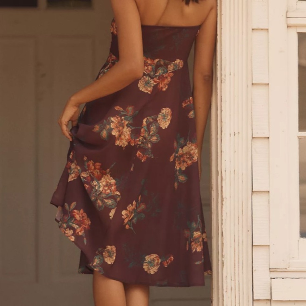 Anthropologie LyreBird Strapless Sheer Chiffon Floral Maxi Dress Small NWT - Picture 2 of 7